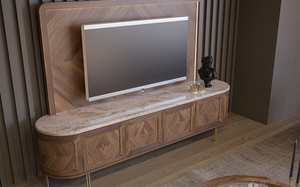 Set lemn masiv nuc Living Emma - Marmură Naturală, 245 × 56 × 173 cm - Lemn