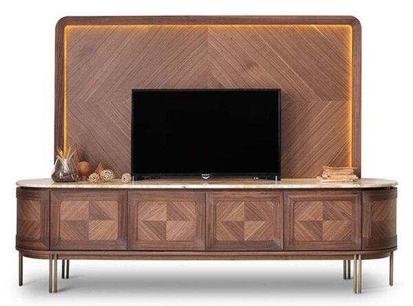 Set lemn masiv nuc Living Emma - Marmură Naturală, 245 × 56 × 173 cm - Lemn