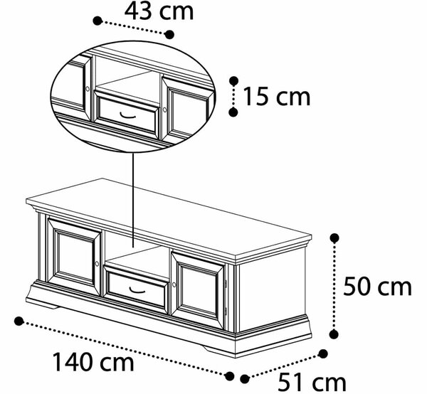 Comodă TV lemn masiv Victoria Personalizabil, 140 × 51 × 50 cm - Nuc