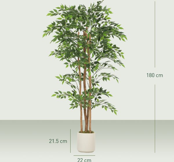 HOMCOM Plantă artificială Ficus Banyan din PEVA și lemn, cu ramuri flexibile și ghiveci din PP și ciment | Aosom Romania
