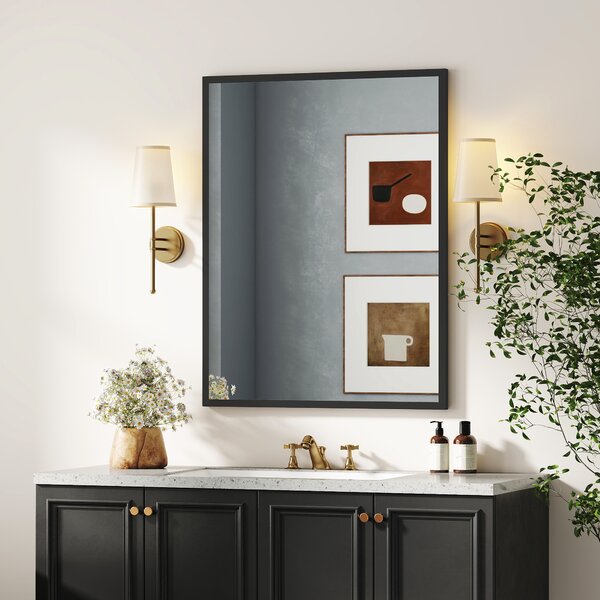 HOMCOM Oglindă de Perete din Sticlă și MDF, cu Cârlige, 70 x 90 cm, Negru | Aosom Romania