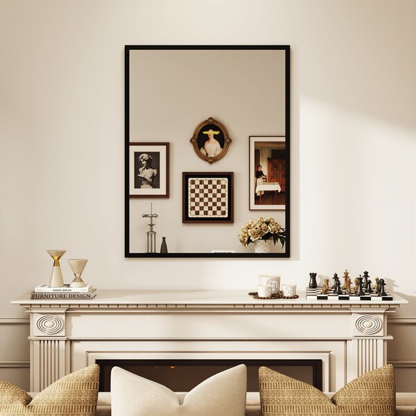 HOMCOM Oglindă de Perete din Sticlă și MDF, cu Cârlige, 70 x 90 cm, Negru | Aosom Romania