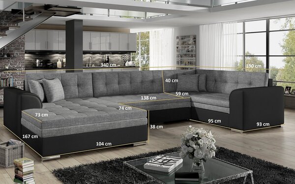 Colțar lemn masiv Formă U Extensibil Damasc 340x190cm Personalizabil