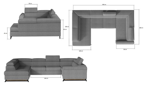 Colțar lemn masiv Formă U Extensibil Amira 330x190cm Personalizabil