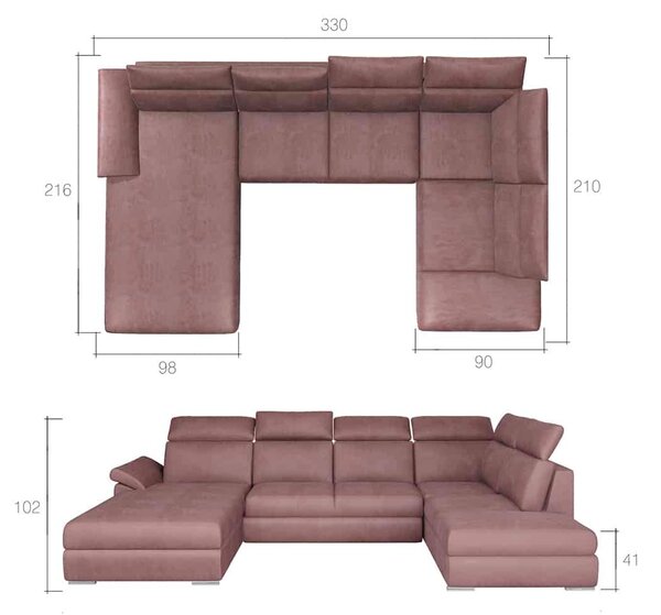 Colțar lemn masiv Formă U Extensibil Erik 330x210cm Personalizabil