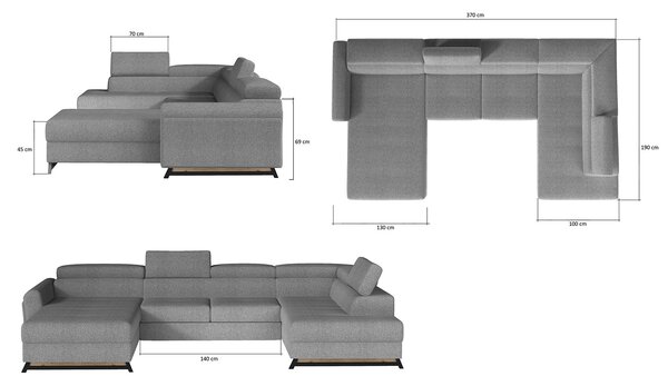 Colțar lemn masiv Formă U Extensibil Joy 370x190cm Personalizabil