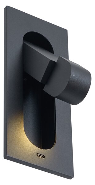 Lampă de perete modernă neagră, incl. LED și port USB-C - Hilton