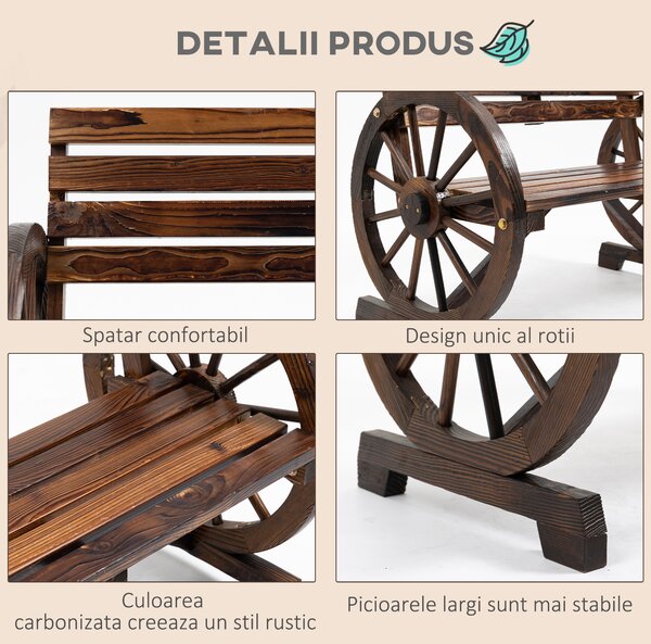 Outsunny Banca Country Fonta 127×60×85 cm – 2‑locuri cu Cotiere Rotative Neagra | Aosom Romania