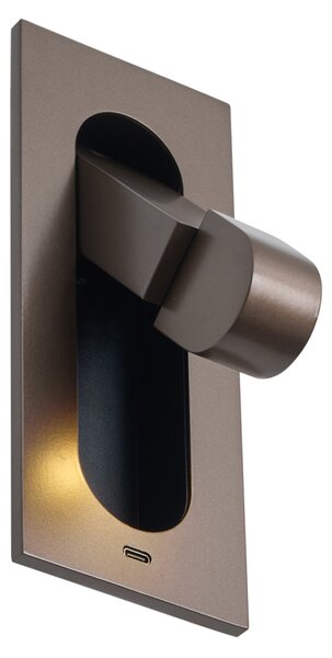 Lampă de perete modernă bronz închis, incl. LED și port USB-C - Hilton