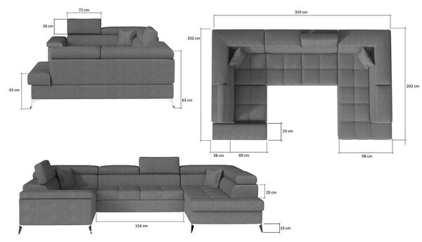 Colțar lemn masiv Formă U Extensibil Tango 350x202cm Personalizabil - Cotiera pe partea stanga