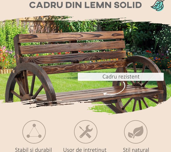 Outsunny Banca Country Fonta 127×60×85 cm – 2‑locuri cu Cotiere Rotative Neagra | Aosom Romania