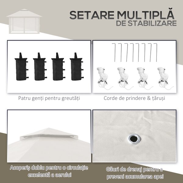 Outsunny Pavilion Pliabil Pop-Up 4x4 m cu Înălțime Reglabilă pe 3 Niveluri, Pavilion Exterior cu Plasă de Țânțari, Saci de Nisip, Geantă de Transport, UV50+, pentru Grădină Camping Petreceri, Crem | Aosom Romania