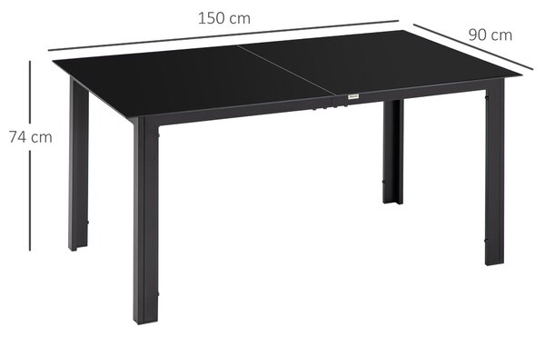 Outsunny Masă de Grădină cu Blat din Sticlă Temperată 150x90 cm pentru 6 Persoane, Masă de Luat Prânzul din Aluminiu pentru Exterior, Patio, Terasă, Balcon, Negru | Aosom Romania