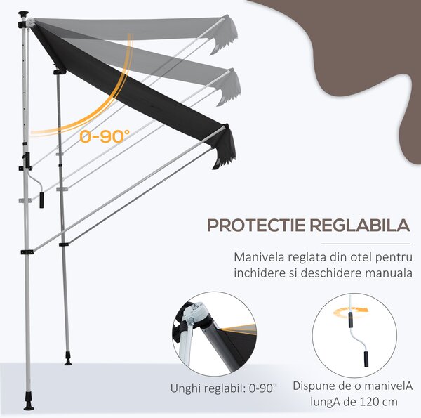 Outsunny Copertina cu Manivela, Cadru Telescopic si Unghi Reglabil | Aosom Romania