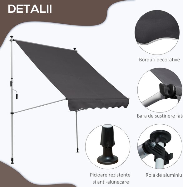 Outsunny Copertina cu Manivela, Cadru Telescopic si Unghi Reglabil | Aosom Romania