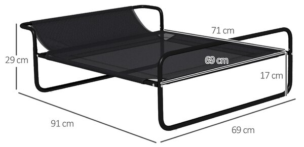 PawHut Pat Ridicat pentru Câini Mici și Medii, cu Suport Reglabil pentru Cap, Plasă Respirabilă pentru Exterior, 91x69x29 cm, Negru | Aosom Romania