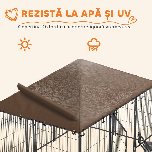 Pawhut Gard Metalic pentru Caini – Cu Usa pentru Bol & Husa Oxford | Aosom Romania