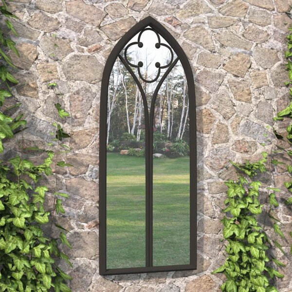 Oglindă de grădină, negru, 100x45 cm, fier pentru uz exterior