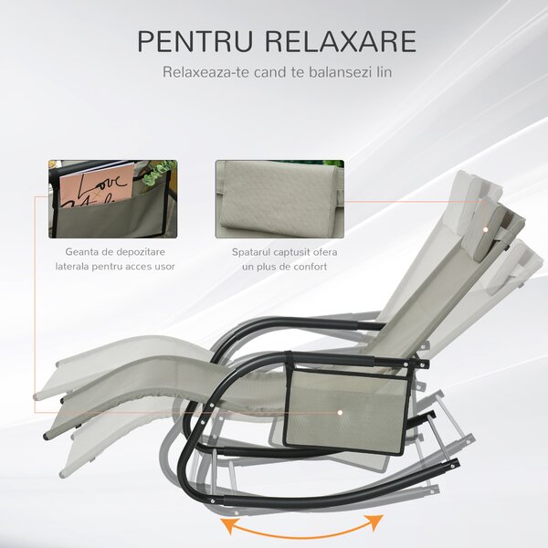 Outsunny Sezlong Balansoar de Grădină cu Buzunar Lateral și Pernuță, Structură Metalică Rezistentă, 62x88x165 cm | Aosom Romania