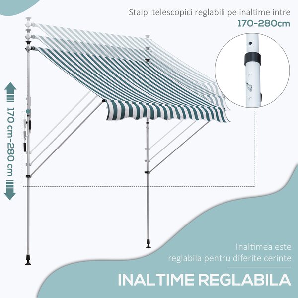Outsunny Copertina Retractabilă pentru Terasă și Grădină, Rulou cu Manivelă, Design Modern, Alb și Verde, 200x150 cm | Aosom Romania