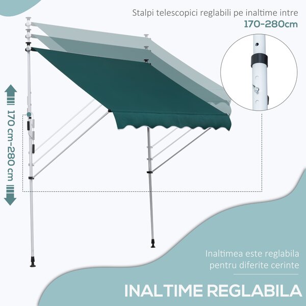 Outsunny Copertină Manuală cu Manivelă, Cadru Telescopic și Unghi Reglabil, Protecție Solară Eficientă pentru Exterior | Aosom Romania