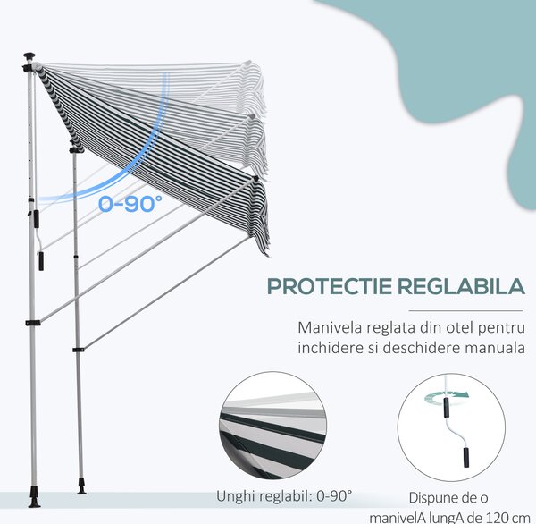Outsunny Copertina Retractabilă pentru Terasă și Grădină, Rulou cu Manivelă, Design Modern, Alb și Verde, 200x150 cm | Aosom Romania