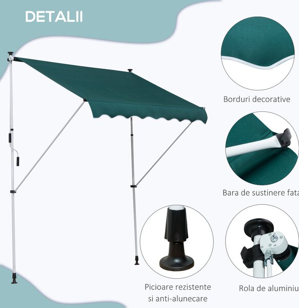 Outsunny Copertină Manuală cu Manivelă, Cadru Telescopic și Unghi Reglabil, Protecție Solară Eficientă pentru Exterior | Aosom Romania