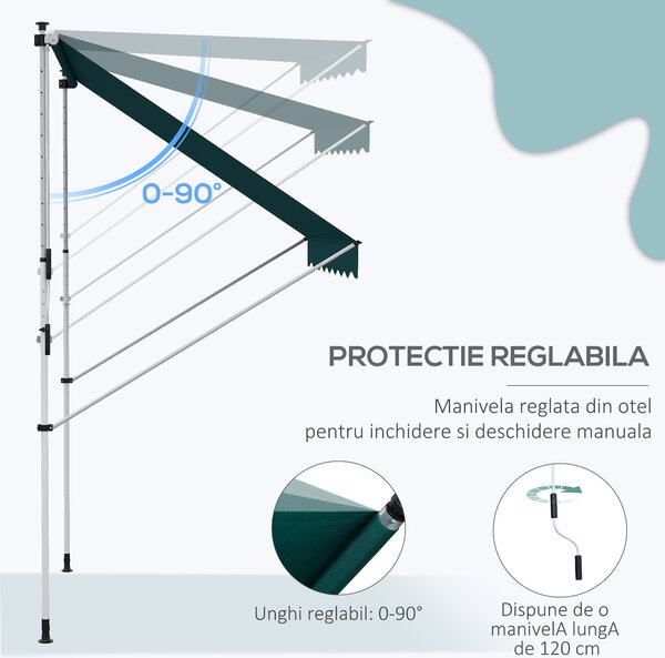 Outsunny Copertină Manuală cu Manivelă, Cadru Telescopic și Unghi Reglabil, Protecție Solară Eficientă pentru Exterior | Aosom Romania