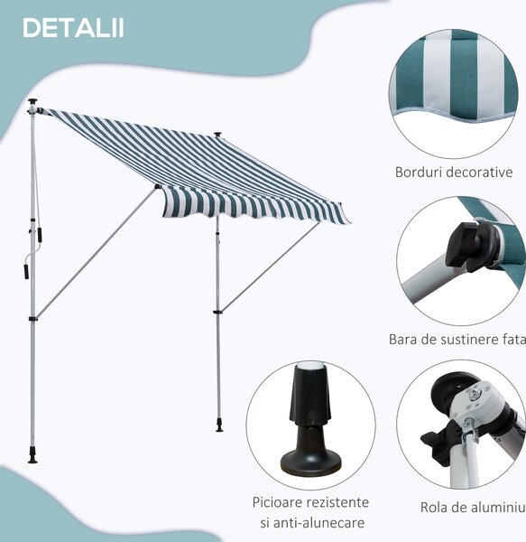 Outsunny Copertina Retractabilă pentru Terasă și Grădină, Rulou cu Manivelă, Design Modern, Alb și Verde, 200x150 cm | Aosom Romania
