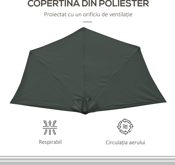 Outsunny Umbrelă Semicirculară Perete Grădină Deschidere Manivela Poliester Gri 269x138x236cm | Aosom Romania