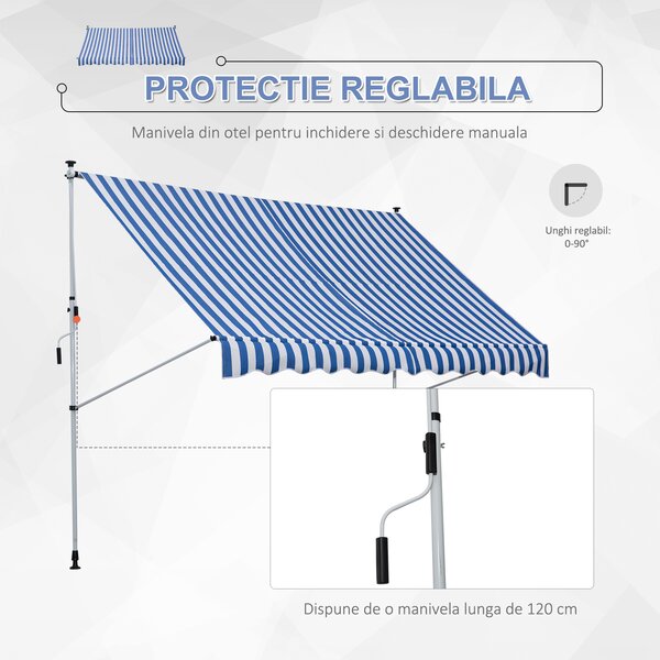 Outsunny Copertina Retractabilă cu Brațe și Manivelă, Rezistentă la Intemperii, Metal și Poliester, 300x150 cm | Aosom Romania