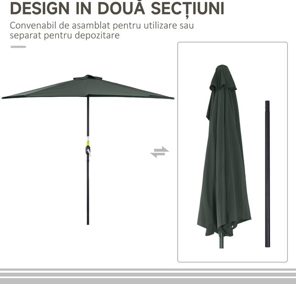 Outsunny Umbrelă Semicirculară Perete Grădină Deschidere Manivela Poliester Gri 269x138x236cm | Aosom Romania