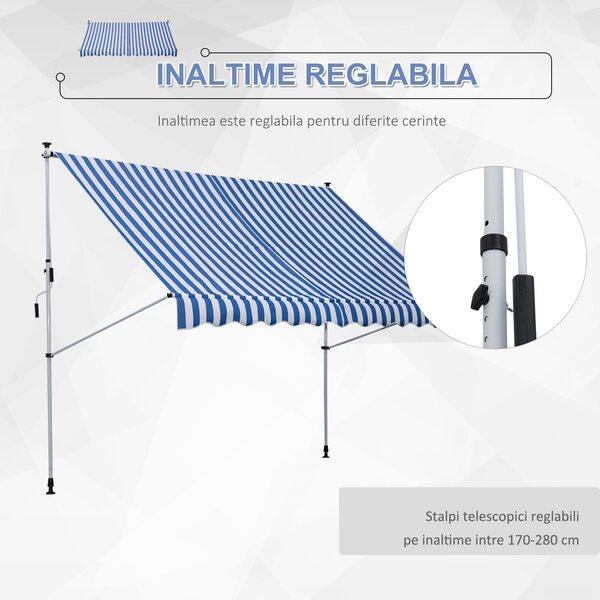 Outsunny Copertina Retractabilă cu Brațe și Manivelă, Rezistentă la Intemperii, Metal și Poliester, 300x150 cm | Aosom Romania