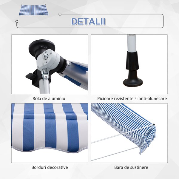 Outsunny Copertina Retractabilă cu Brațe și Manivelă, Rezistentă la Intemperii, Metal și Poliester, 300x150 cm | Aosom Romania