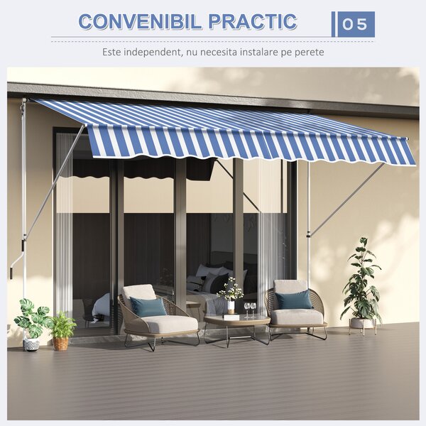 Outsunny Copertina Retractabilă cu Brațe și Manivelă, Rezistentă la Intemperii, Metal și Poliester, 300x150 cm | Aosom Romania