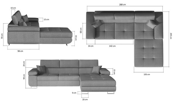 Colțar lemn masiv Extensibil Celis 280x205cm Ladă Depozitare Personalizabil