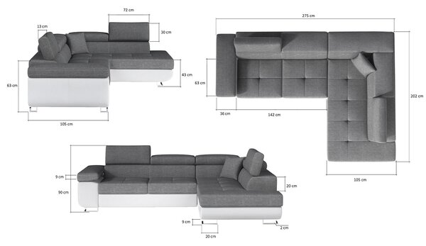 Colțar lemn masiv Extensibil Amina 275x202cm Ladă Depozitare Personalizabil - Monolith 63