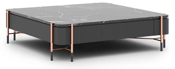 Masă lemn masiv Cafea Calista Negru-Rose Gold L 120 x A 120 x H 35 cm - Sticla