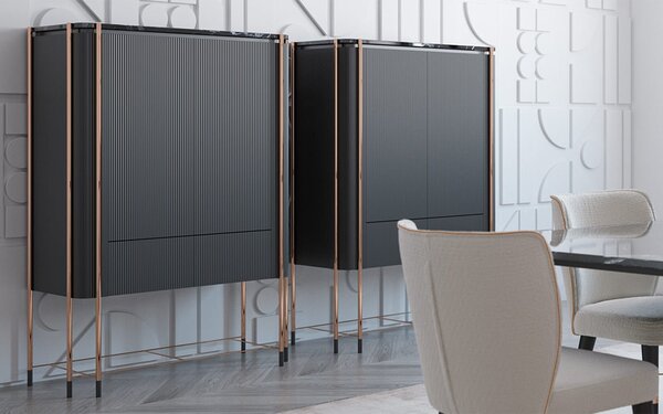 Bufet lemn masiv Înalt Calista Negru-Rose Gold L 104 x A 50 x H 150 cm - Lemn