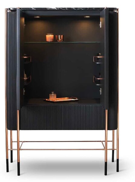 Bufet lemn masiv Înalt Calista Negru-Rose Gold L 104 x A 50 x H 150 cm - Lemn