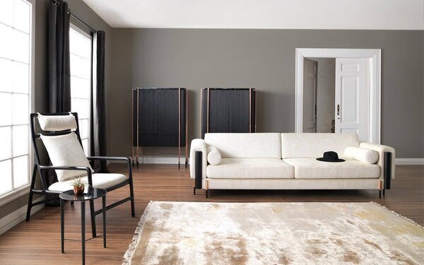 Bufet lemn masiv Înalt Calista Negru-Rose Gold L 104 x A 50 x H 150 cm - Lemn