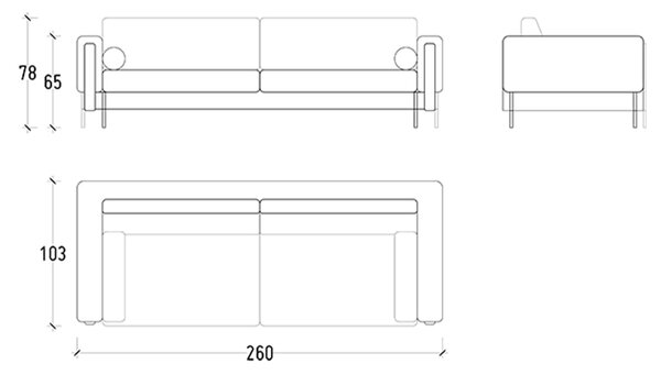 Canapea lemn masiv Fixă Calista 220/260cm - 220cm lungime (2 locuri)