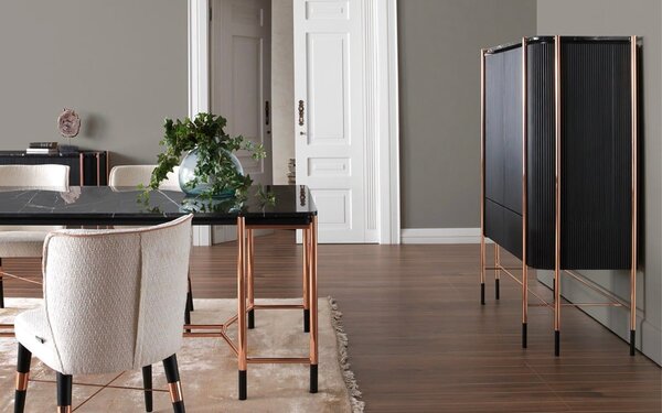Bufet lemn masiv Înalt Calista Negru-Rose Gold L 104 x A 50 x H 150 cm - Lemn