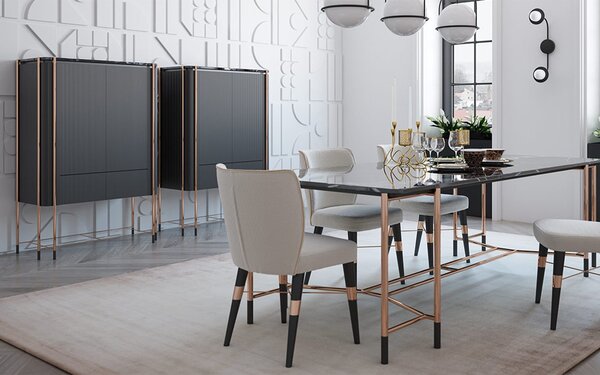 Bufet lemn masiv Înalt Calista Negru-Rose Gold L 104 x A 50 x H 150 cm - Lemn