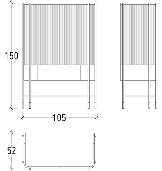 Bufet lemn masiv Înalt Calista Negru-Rose Gold L 104 x A 50 x H 150 cm - Lemn