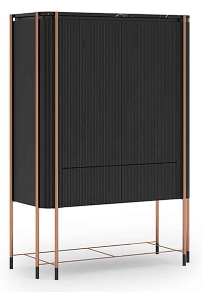 Bufet lemn masiv Înalt Calista Negru-Rose Gold L 104 x A 50 x H 150 cm - Lemn