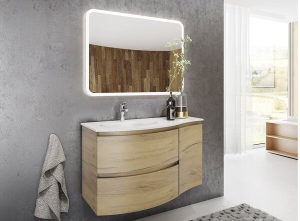 Set lemn masiv Mobilier Baie Suspendat Aledo - Natur texturat