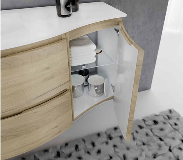 Set lemn masiv Mobilier Baie Suspendat Aledo - Natur texturat