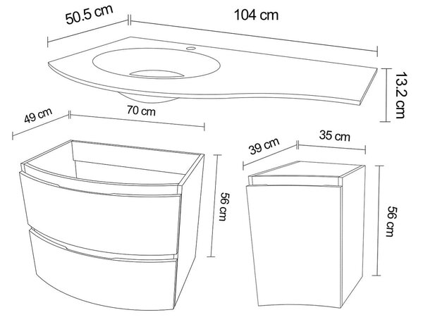 Set lemn masiv Mobilier Baie Suspendat Aledo - Natur texturat