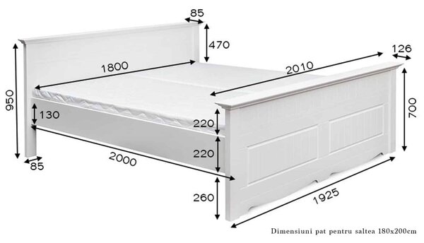 Pat lemn masiv alb Linea - 90x200